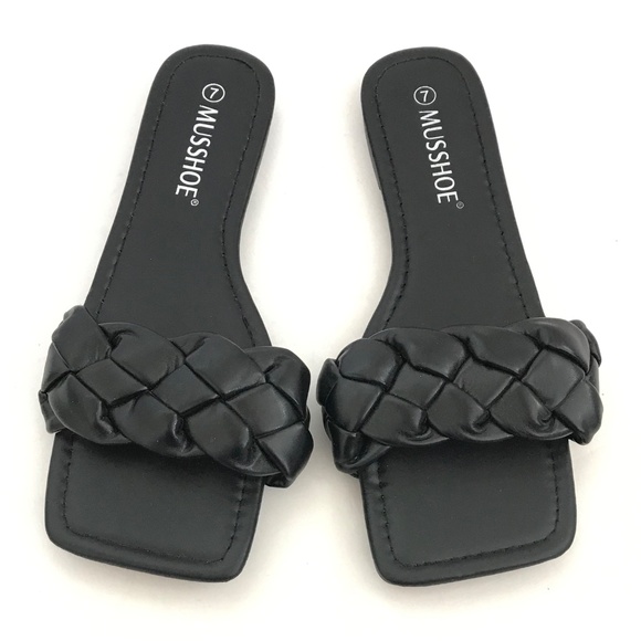 MUSSHOE Slip On Slide Sandals Black Flats Women’s Size 7 NWT - Picture 3 of 16